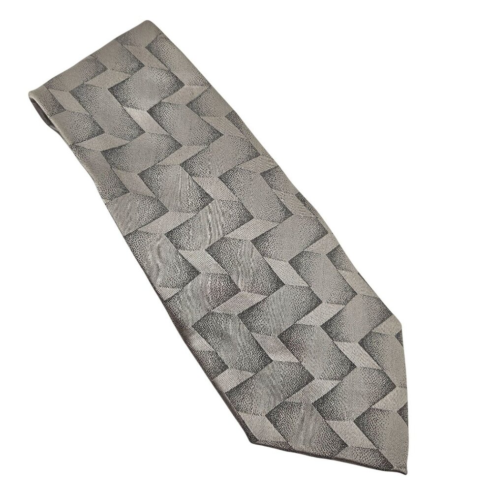 DeSantis Collection Mens Silk Neck Tie Gray Black Geometric Pattern Korea
